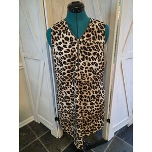 New York & Company Dress Leopard Print Sleeveless Zip Front Stretch S